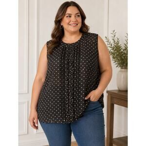Torrid Black Polka Dot Sleeveless Blouse Sheer Ruffle Front Top